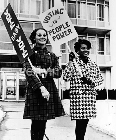 Young women stand up for the power of the vote, c. 1970.