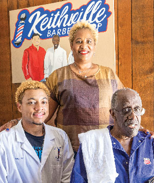 Sherri Kelley Barber alongside her father and nephew.