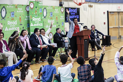 NEA President Becky Pringle cheers with students at Read Across America.