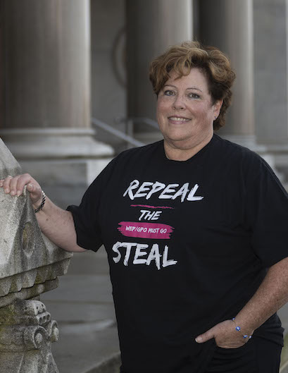 Teacher in Repeal the Steal T-shirt