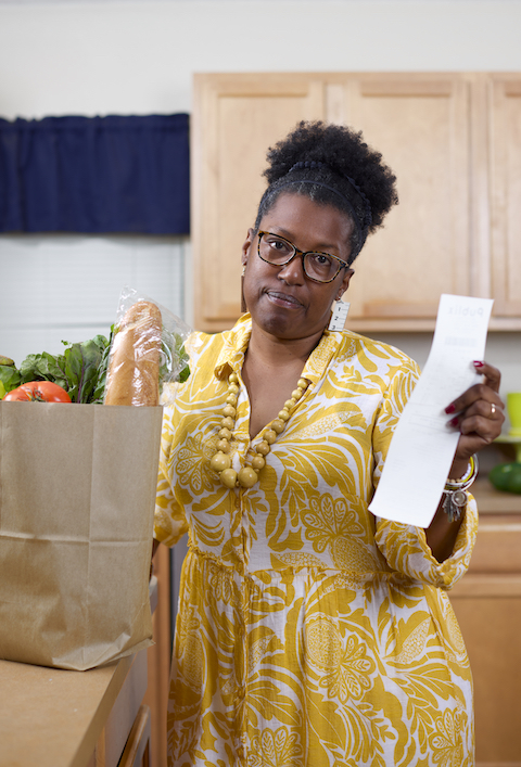 Tamara Russell with grocery receipt