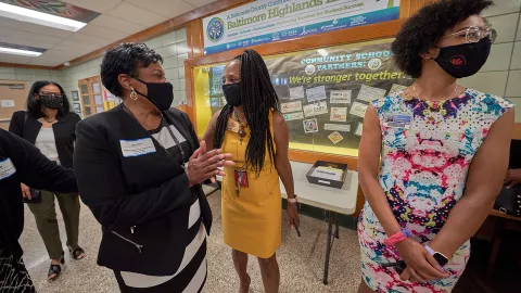 Becky Pringle with educators in Baltimore in July 2021