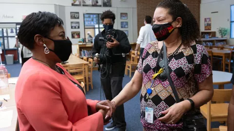 NEA President Becky Pringle meets with Pennsylvania teacher Becky McLain