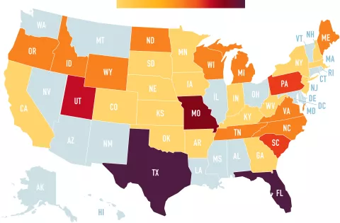 multicolored map of the United States