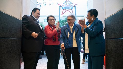 Mary Hatwood Futrell stands with the NEA Executive Officers immediately after cutting a ribbon for the gallery opening