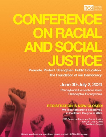 Flyer for the Conference on Racial and Social Justice announcing that registration is closed