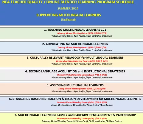 Multilingual Learners schedule