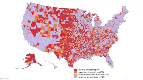 Map of maternity deserts in the U.S.