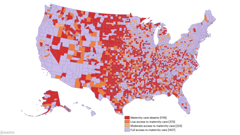 Map of maternity deserts in the U.S.