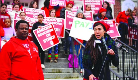 A rally of Andover paraeducators highlights outlandishly low wages.